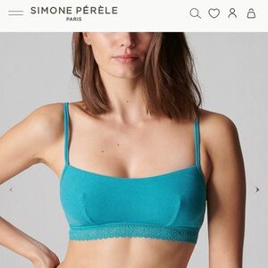 NWT SIMONE PERELE Paris Eugenie Bralette Saline Blue 3 M Teal Ribbed Lace Bra